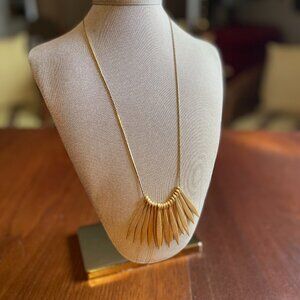 Madewell Vermeil Necklace Art Deco Feather Fan Design with "M" Charm Tag